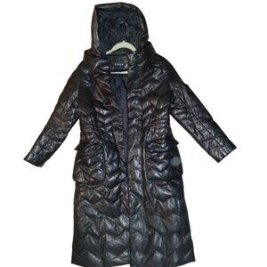 Brosroom-Long quilted soft leather puffer coat – Size 8-10
